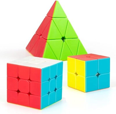 #ad Speed Cube Set Stickerless Magic Cube Set of 2x2x2 3x3x3 Pyramid $15.99