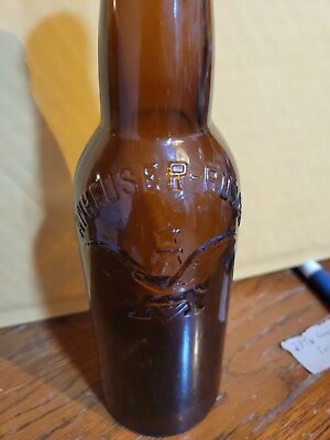 #ad ANHEUSER BUSCH EAGLE BOLD EMB AMBER PRE PROHIBITION 1914 clean BEER BOTTLE $55.00