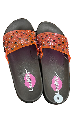 #ad Luv Betsey Womens Black Pink White Gem Slides Sandal Vacation Pool NWT Sz 9 $20.00