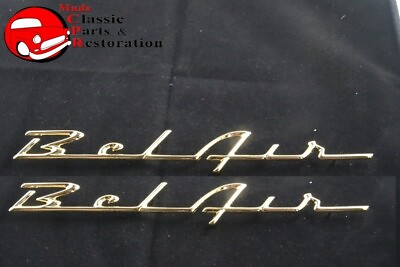 #ad 55 57 Chevy Tri Five Gold Belair Rear Quarter Panel Script Emblem Badges New $59.02