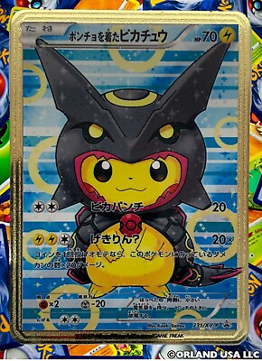 #ad Poncho Pikachu x Rayquaza Gold Metal Pokemon Card Collectible Gift $10.99