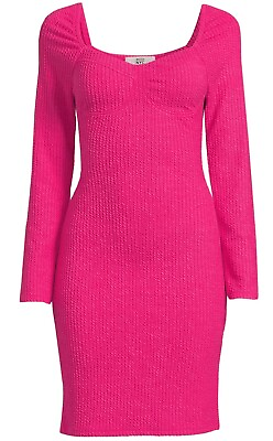 #ad Madden NYC Long Sleeve Textured Bodycon Bra Cup Design Pink Mini Dress SMLXXL $19.95