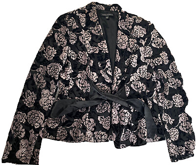 #ad Adrianna Womens Blazer Womens 14 Black Roses Floral Tie Casual Notch Lapel $24.99