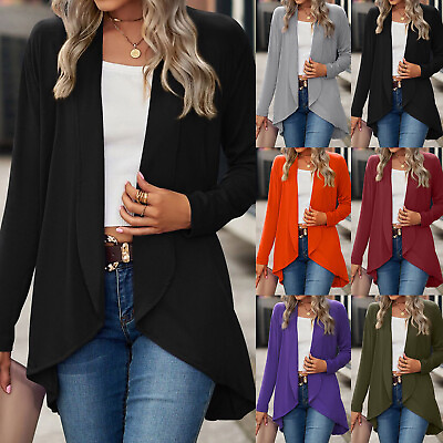 #ad Womens#x27; Long Sleeve Open Front Knit Sweater Cardigans Curved Hem Outwear Jacket $21.98