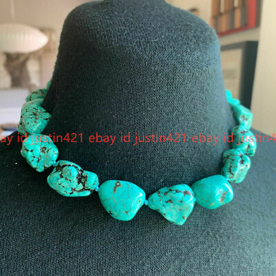 #ad Natural 15x20mm Blue Chunky Turquoise irregular Nugget Choker Necklace 18quot; $11.95