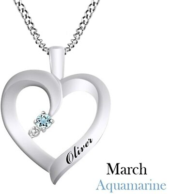 #ad Personalized Custom Made Any Name Aquamarine Heart Pendant 14 White Gold Plated $115.67