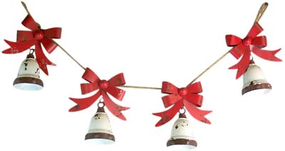 #ad Distressed Painted Metal Jingle Bell Garland 35 Inch $18.66