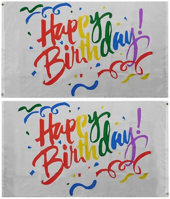 #ad 3x5 Happy Birthday Colors White 100D 3#x27;x5#x27; Woven Poly Nylon Double Sided Flag $24.88