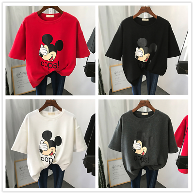 #ad Woman Girls Summer Mickey Mouse Tops Short Sleeve Loose Cartoon Cotton T shirt $12.34