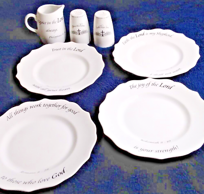 #ad Coventry Daily Blessings 4 8.5quot; Plates Creamer Salt amp; Pepper Shakers Scripture $127.49