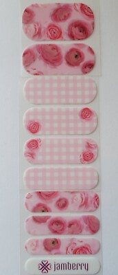 #ad Jamberry Nail Wraps Custom Mixed Mani Half Sheet Pink Plaid Roses $2.75