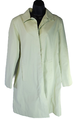 #ad Talbots Trench Coat Womens Large Jacket Cotton Poly Light Green Button Up Lined $13.88