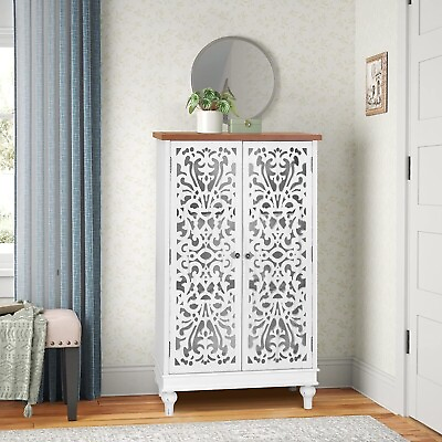 #ad Tall Cabinet Accent Storage Cabinet with Doors Distresses Console Cabinet Retro $228.99