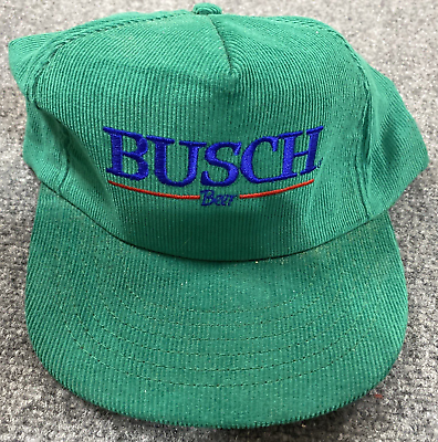 #ad Vintage Busch Hat Beer Corduroy Snapback Green Anheuser Busch Official Cap $29.99