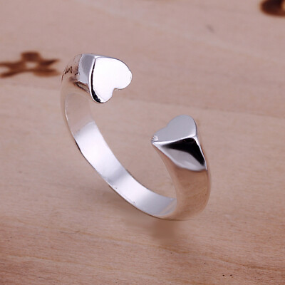 #ad 925 Silver Filled Adjustable Open Heart Tail Rings Womens Fashion Jewelry Gift $5.91