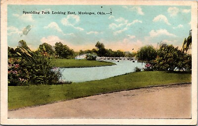 #ad Muskogee Oklahoma Spaulding Park Looking East Linen Vintage Postcard $8.98