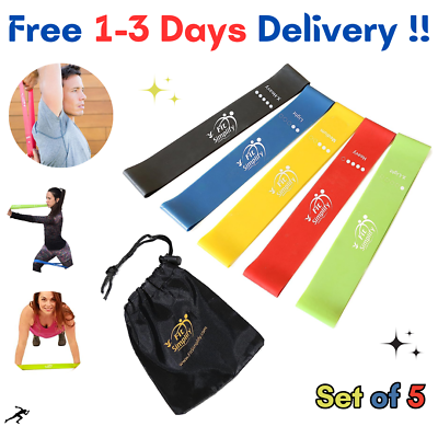 #ad Set of 5 Resistance Loop Exercise Bands Instruction Guide amp; Carry Bag Included $16.37