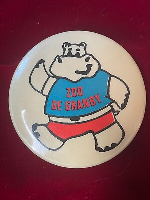 #ad Vtg Zoo De Granby Quebec Canada Souvenir Travel Hippo Mascot Pinback Button 2.25 $10.79