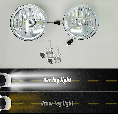 #ad 7quot; Crystal Glass Lens Metal Headlight LED 30w H4 Light Bulb Headlamp Pair $79.99