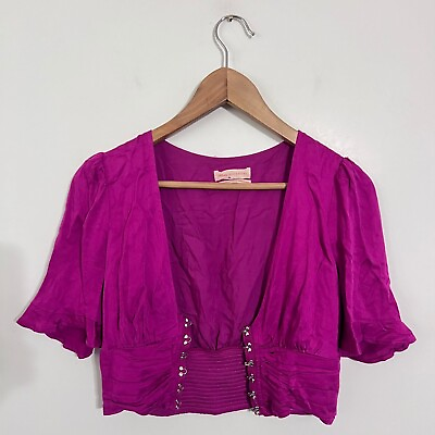 #ad Urban Outfitters Womens Melody Cropped Blouse Top Size S Purple Hook amp; Loop $7.08