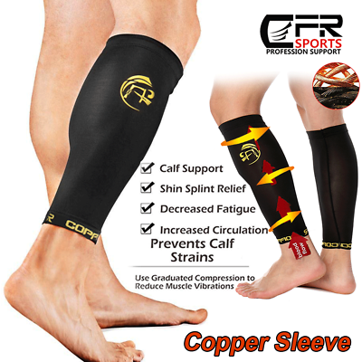 #ad COPPER Compression Calf Sleeve Running Leg Support Brace Sport Shin Splint Socks $10.43