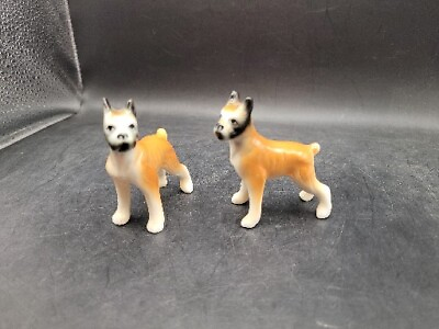 #ad Vintage Pair Of Standing Boxer Dogs Pups Ceramic Figurine Hand Painted $17.60
