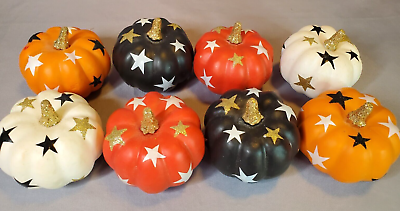 #ad Mini Pumpkins w Stars Gold Glitter Farmhouse Autumn Fall Decor Bowl Filler x8 $10.23