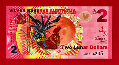 #ad SCARCE Two 2 Lunar Dollars 2017 Silver Reserve Australia Rooster UNC Note $6.53