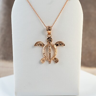 #ad Rose Gold Pendant Necklace 14ct Sea Turtle Gifts for Animal Lovers Gold Charms GBP 243.00