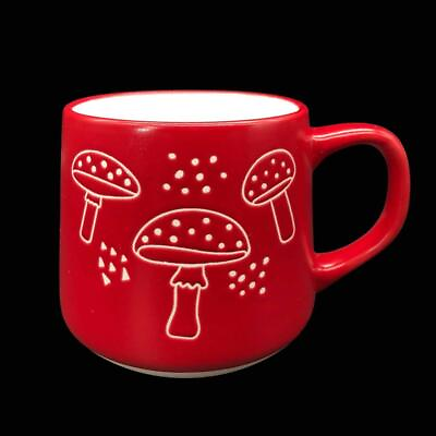 #ad New Embossed White Mushrooms on Red Ceramic Coffee Mug Cup Toadstool Fungi $15.29