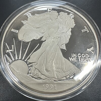 #ad GEM BU PROOF 8 Troy OZ .999 Fine Silver Round Silver Eagle Design 1991 $298.47
