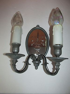 #ad Two Light Pewter Mirrored Wall Fixture Light Sconce with Wheat Design $94.88