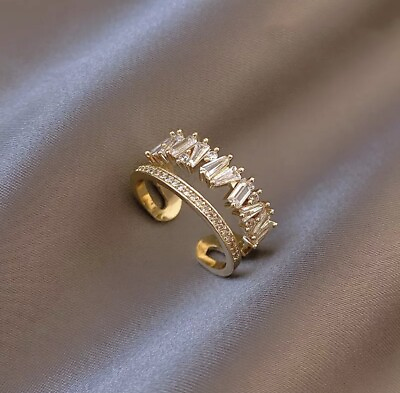 #ad New Double Rings Adjustable Rhinestone Gold Minimalistic Gift For Women Girls AU $26.00