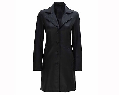 #ad Women Black Sheepskin Leather Mid Length Coat Street ware Coat for Women $103.99