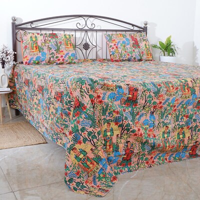 #ad Indian Cotton Bedspread Kantha Quilt Boho Blanket Bedding Throw Farida Kahlo $39.48