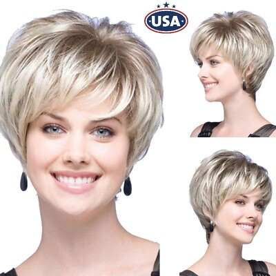 #ad Blonde Short Pixie Cut Wig Ombre Blonde Short Layered Heat Resistant Daily Wig $10.99