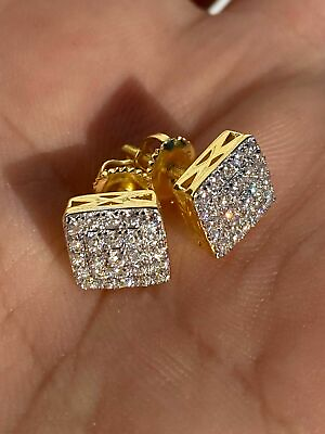 #ad Real Solid 925 Silver Iced Hip Hop Earrings Screw Back Gold Plated Square CZ $26.44