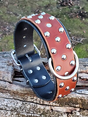 #ad 2quot; Double Layer Leather Studded LARGE Breed Dog Collar Adjustable Handmade In Ca $59.99