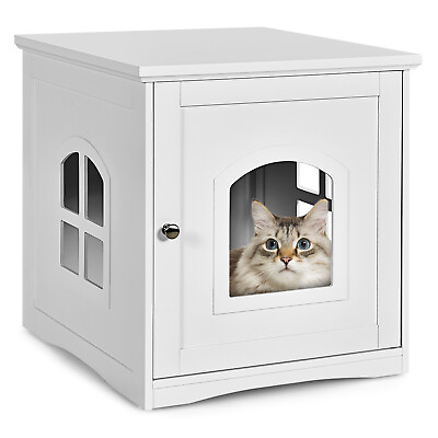 #ad Petsjoy Cat House Side Table Nightstand Pet Home Litter Box Enclosure $62.99