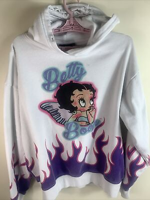#ad Genuine Betty Boop Graphic White Hoodie Sweater Flame Size Large STAINED PHOTOS $5.00
