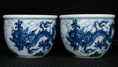 #ad 3.0quot; Xuande Marked Blue White Porcelain Fengshui 12 Zodiac Year Dragon Jug Cup $399.00