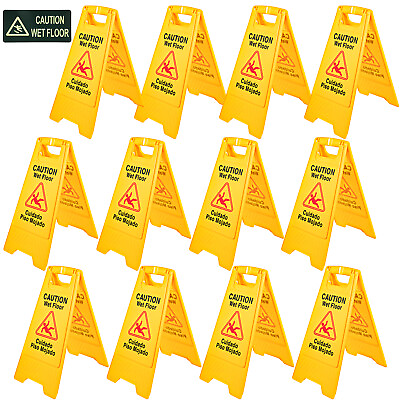 #ad 12 Pack Wet Floor Sign 2 Side Caution Wet Floor Cones Yellow Signs Portable $60.99