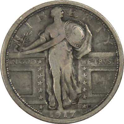 #ad 1917 Type 1 Standing Liberty Quarter F Fine Details Silver SKU:I12565 $49.99