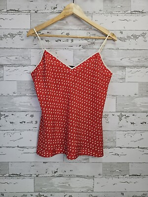 #ad Ann Taylor Womens Tank Top Silk Small Red Camisole Sail Boat Print $17.99
