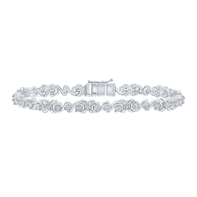 #ad Sterling Silver Womens Round Diamond Fashion Bracelet 1 3 Cttw $319.78