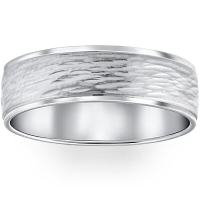 #ad Mens Hand Etched 8mm Dome Wedding Band Ring Solid 10K White Gold $399.99