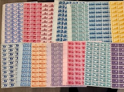 #ad 10 Assorted U.S. MINT SHEETS 1945 1958 Most 3₵ Sheets 10 ALL MNH F XF $46.20