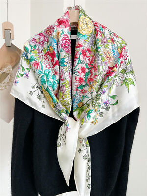 #ad 2022 Pure Satin Silk Wrap Scarf Bandanna Shawl Flowers Hand roll Kerchief 43quot; $30.67