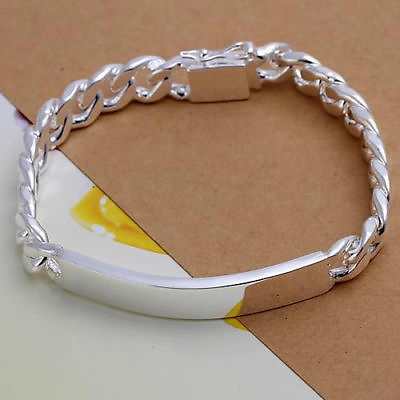 #ad Men 10mm *925 Sterling Silver 7.75quot; Safety Clasp Curb ID Bracelet S Pouch $19.89