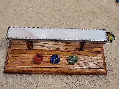 #ad Vintage Handmade Stained Glass Kaleidoscope on Wood Base with 3 Marbles $39.95